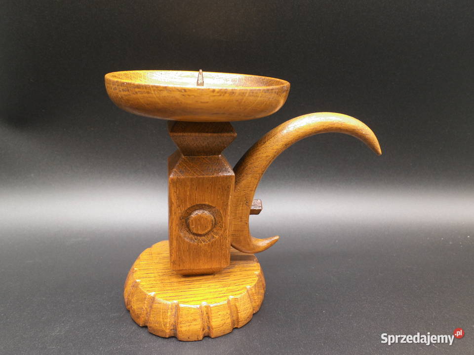 Stary Drewniany Świecznik Kaganek Rękodzieło