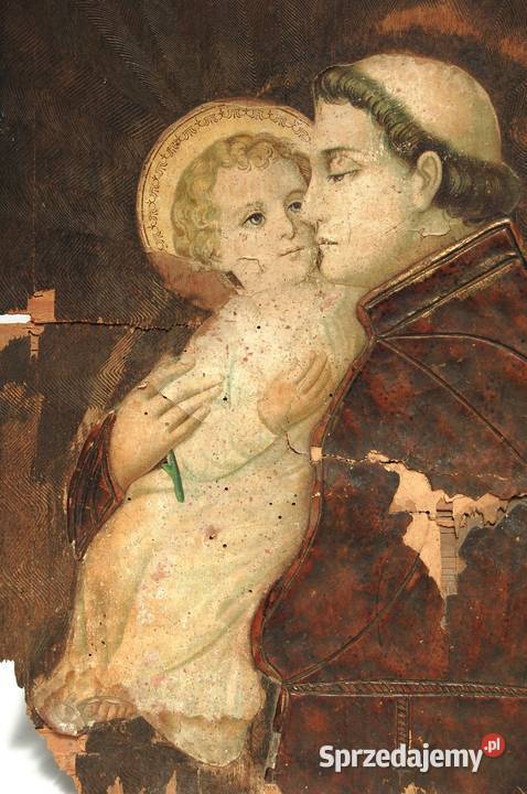Św Antoni i Dzieciątko Jezus przedwojenny obraz brązowy Lublin sprzedam