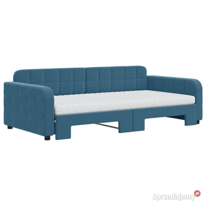 Sofa rozsuwana z materacami niebieska aksamit Warszawa