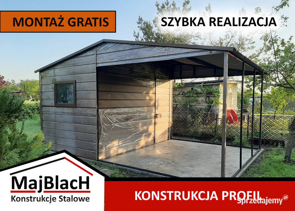 Garaż Blaszany z zadasz bocznym Brązowy Garaże Bytów