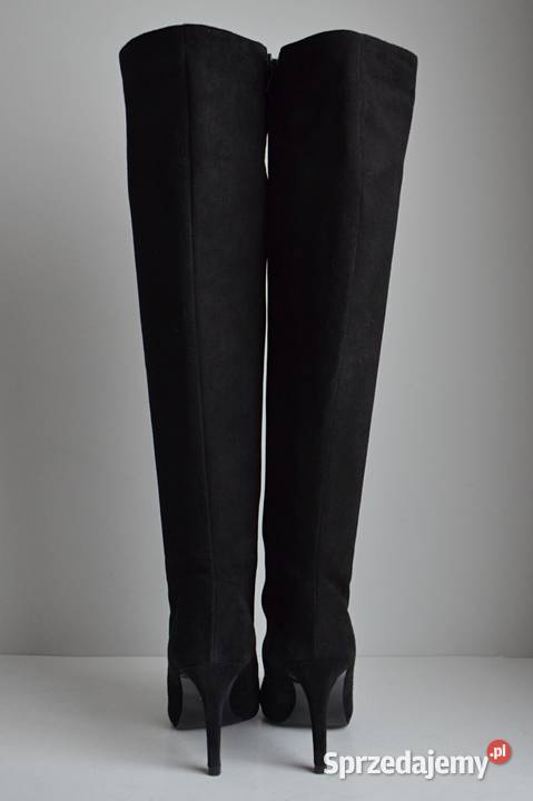 Zamszowe kozaki Minelli prawie kolano na szpilce skóra