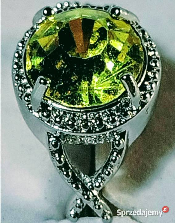 SrebroZłoto18K Naszyjnik Limonkowy Kamień