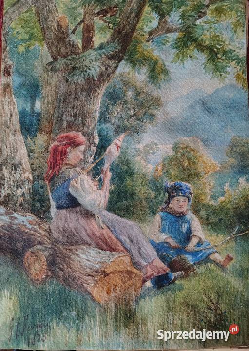 Stary obraz akwarela 1875r