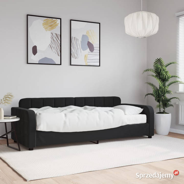 Sofa z materacem do spania czarna aksamit 80x200