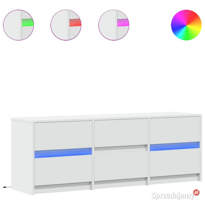 Szafka TV z LED biała 140x34x50 materiał