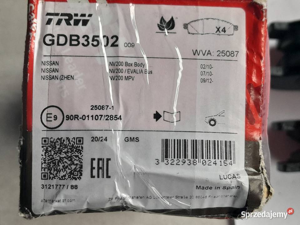 Klocki hamulcowe TRW GDB3502 zestaw klocków Dąbrowa Górnicza sprzedam