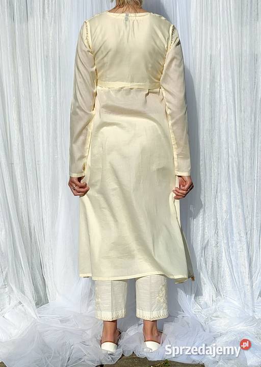 Długa sukienka bawełniana S 36 haftowana brązowy/beżowy Szczecin sprzedam