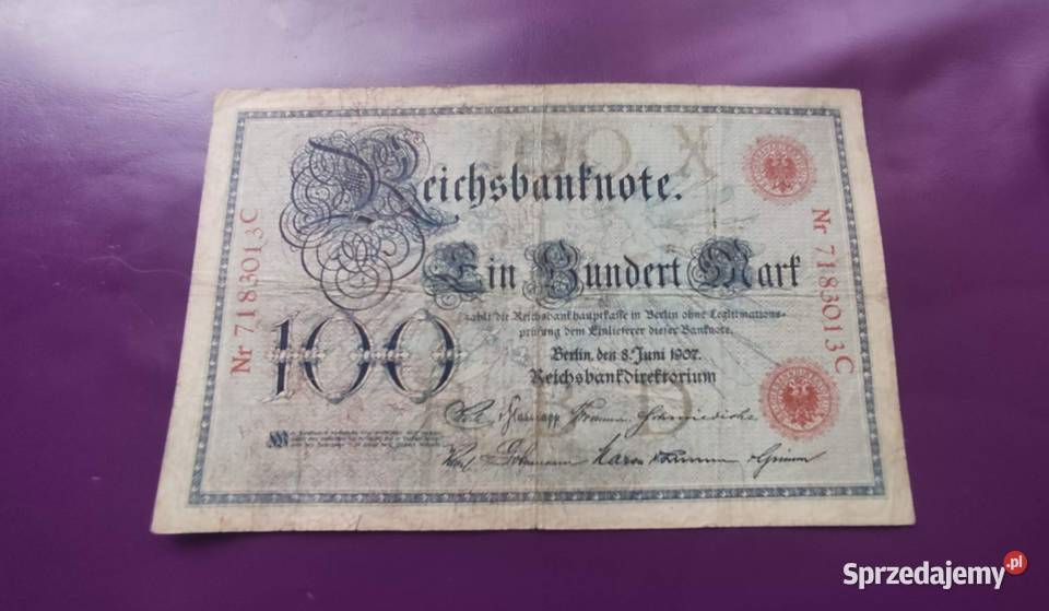 Banknot Niemcy 100 Marek 1907 Poszukiwany Rzadki Pruszków