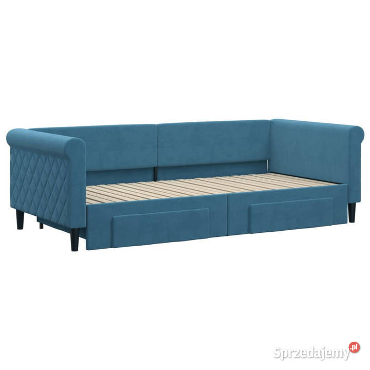Sofa rozsuwana z szufladami niebieska aksamit Warszawa
