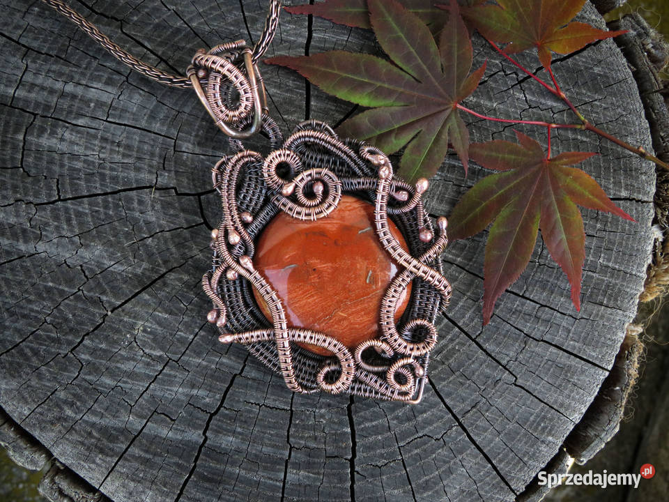 Miedziany wisiorek jaspis drzewo życia handmade małopolskie Wieliczka