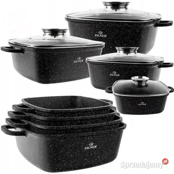 249 Garnki brytfanki marmurkowe czarne szare 4 śląskie sprzedam