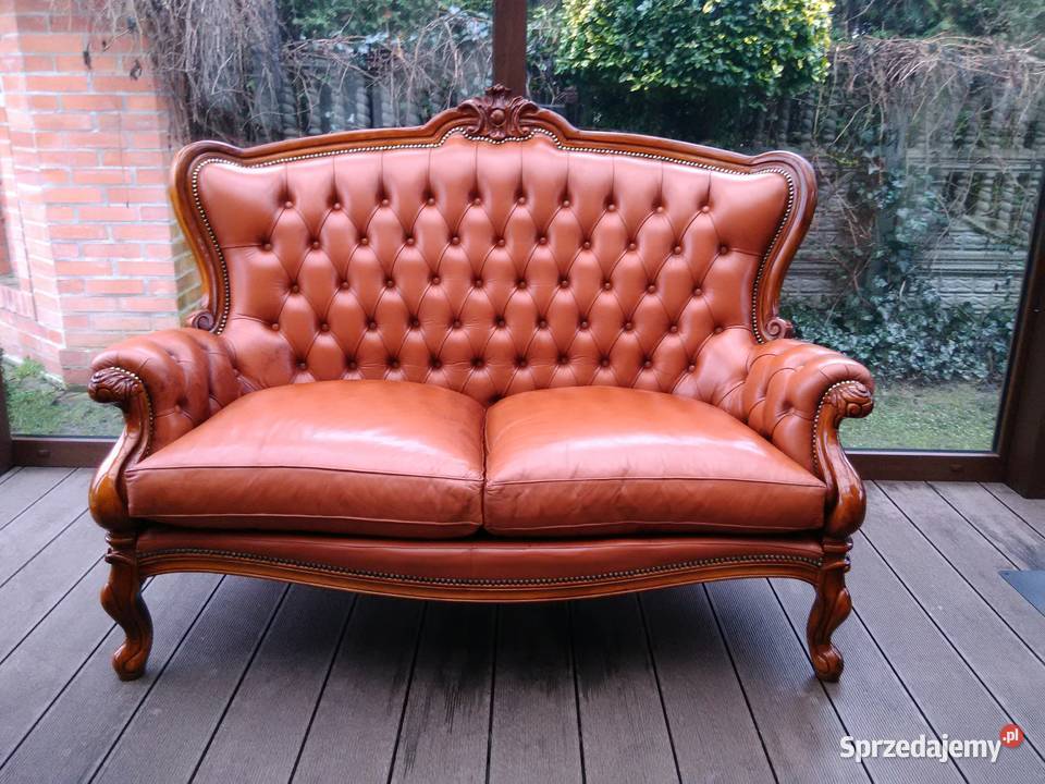 Sofa LUDWIK 2osobRzeźbiona Skóra Antyk Stan łódzkie Kluki
