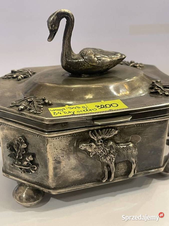 Zabytkowa srebrna cukiernica myśliwska srebro 84 Kraków