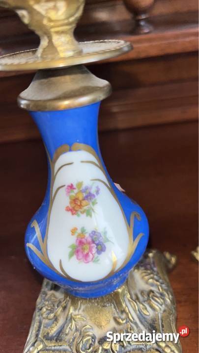 Świecznik porcelana i mosiądz Szafirowy malowany Pozostałe Gdańsk