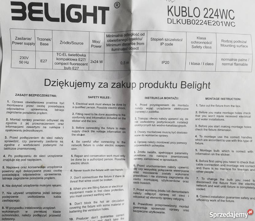 Oprawa Belight Kublo 224WC Dąbrowa Górnicza