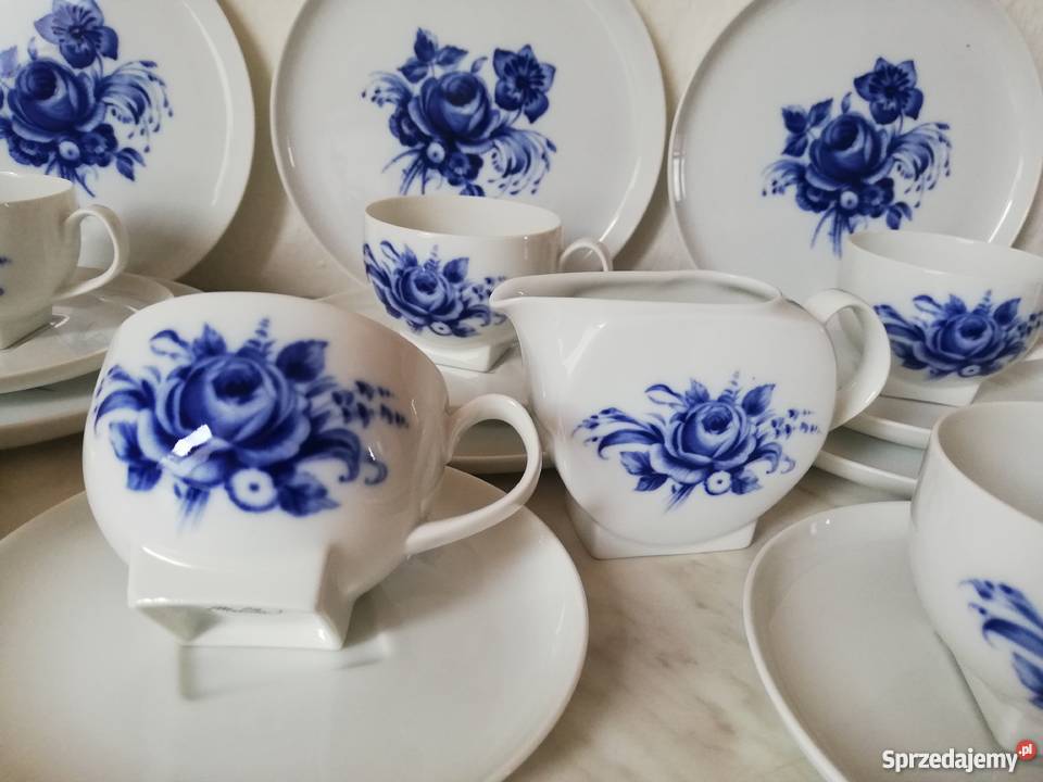 Porcelana Melitka wzór kwiatowy cobalt Porcelana i szkło małopolskie Gorlice