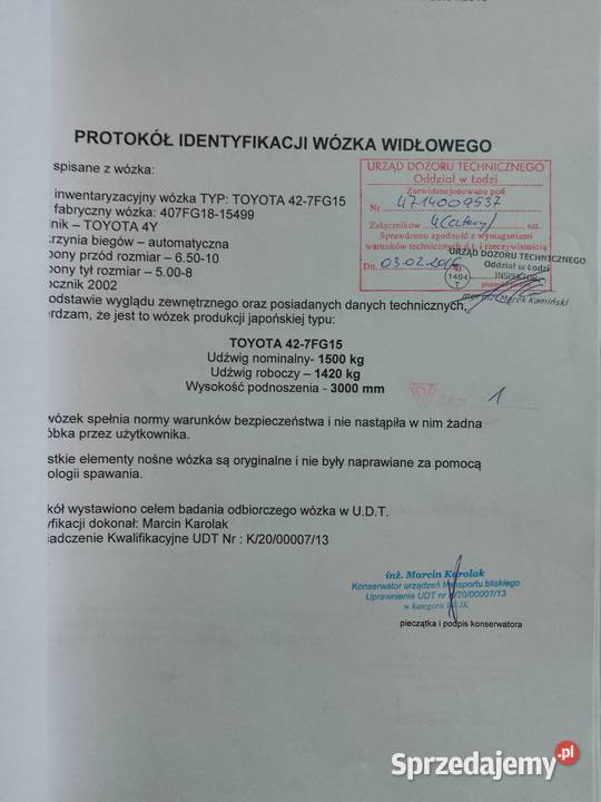 Wózek widłowy TOYOTA 427FG15 Kutno sprzedam