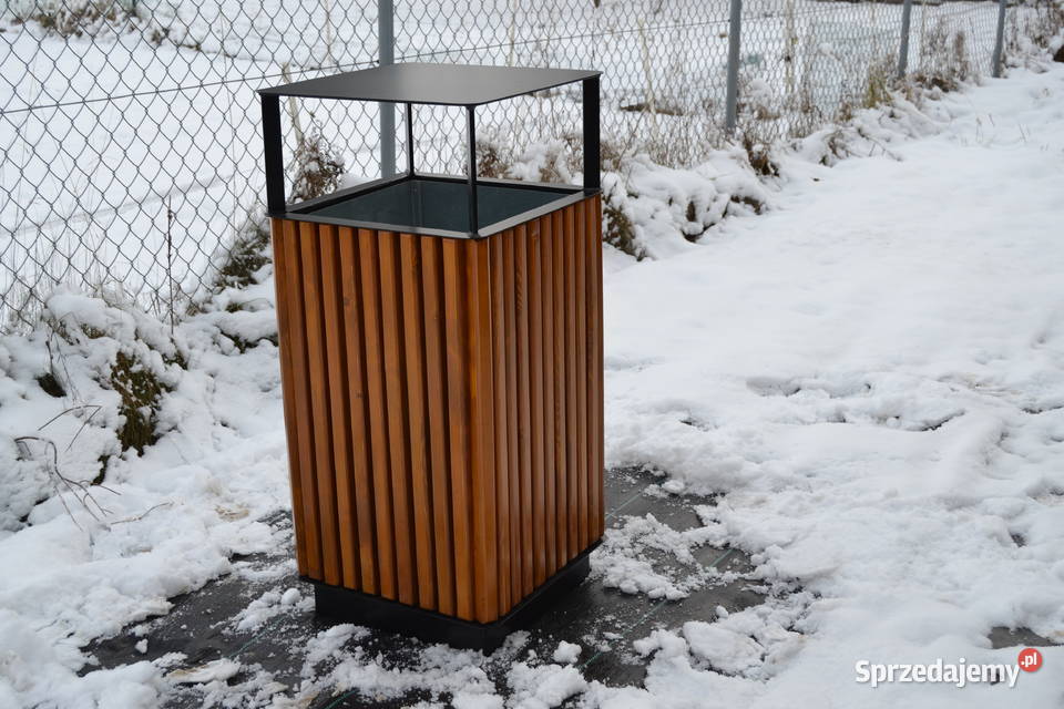 Kosz uliczny na śmieci odpadki drewniany stalowy Mińsk Mazowiecki