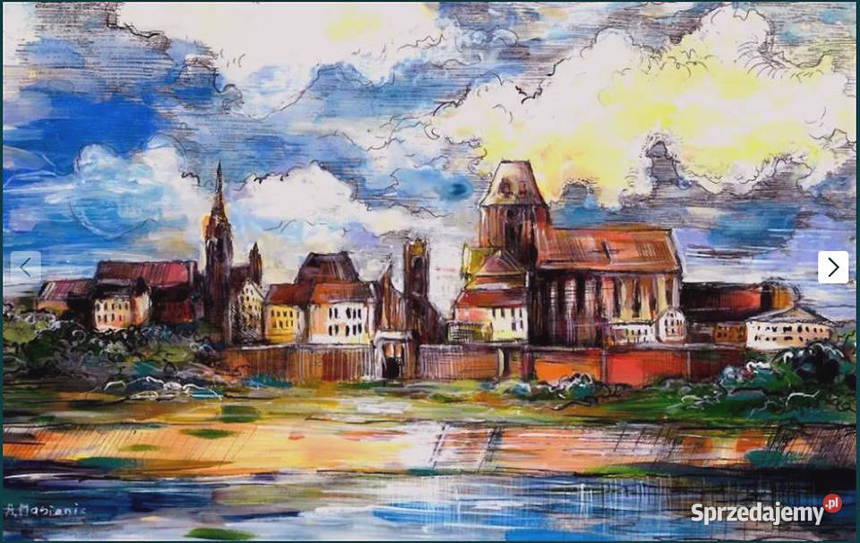 Akwarela na papierze ptToruń Panorama akwarela kujawsko-pomorskie sprzedam
