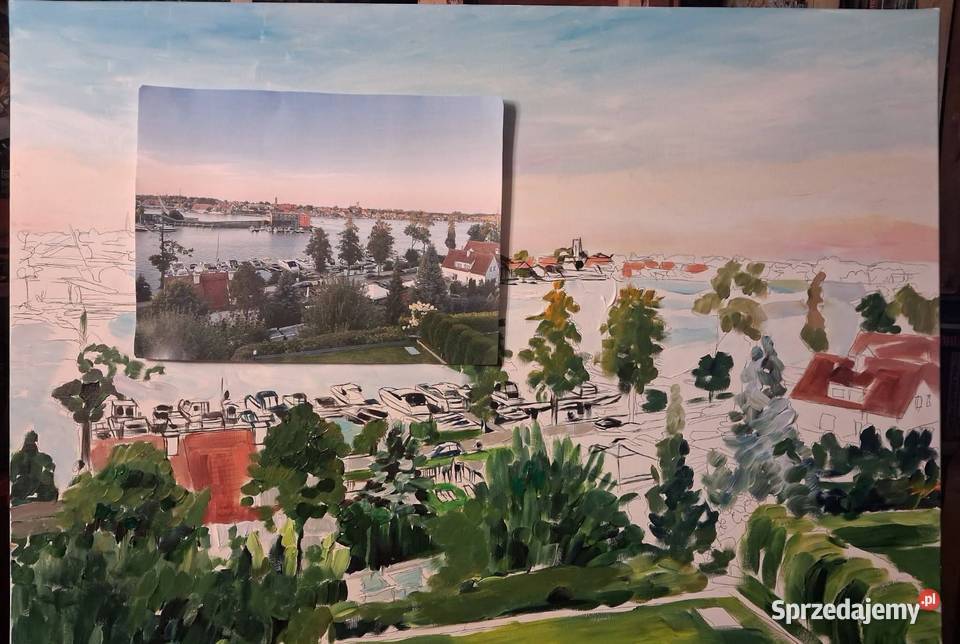 Mikołajki pejzaż olejny na podstawie zdjęcia Toruń