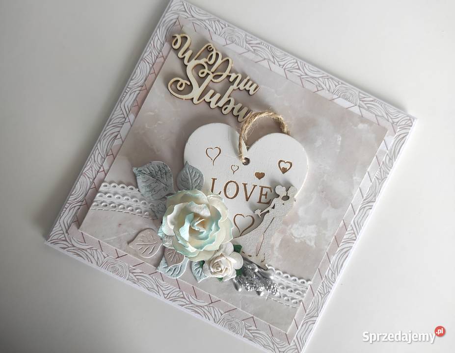 Kartka ręcznie robiona na Ślub z pudełeczkiem Łódź