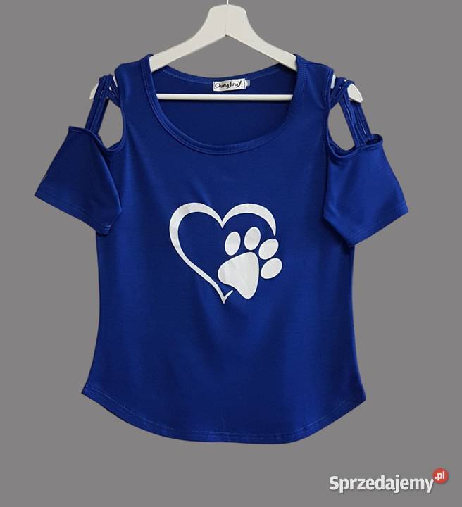 Damska bluzka bawełniana niebieska z krótkim Chrzanów