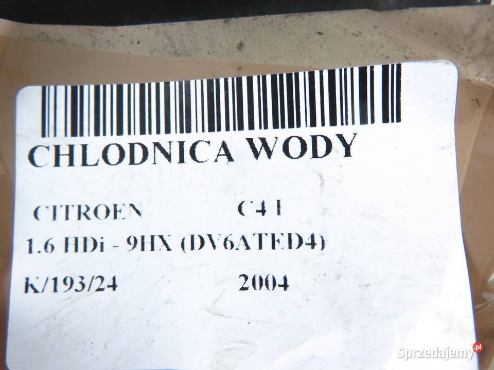 CHŁODNICA WODY CITROEN C4 I 16 HDi 9646577680
