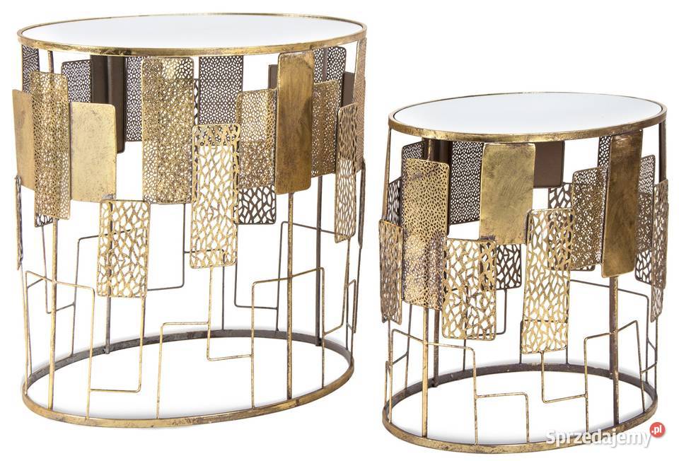 Złoty owalny dekoracyjny stolik kwietnik 2 sztuki 135642
