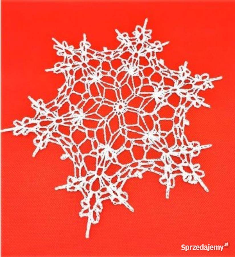 Śnieżynka na szydełku rękodzieło biała bawełna wielkopolskie