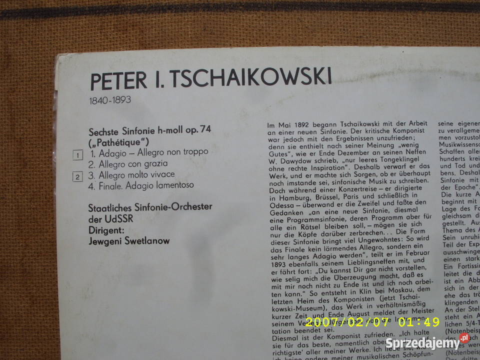 Klasyka LP TCHAIKOVSKY4plyty wintylowe Wołów