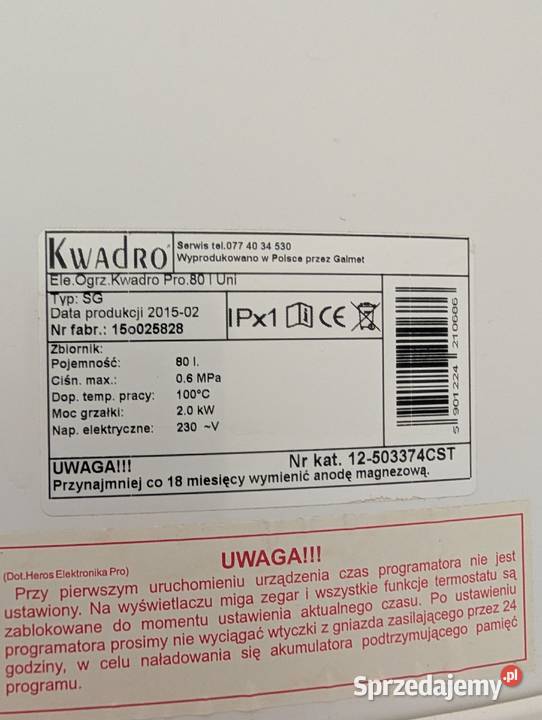 Bojler Galmet Kwadro 80L sprawny Zduńska Wola