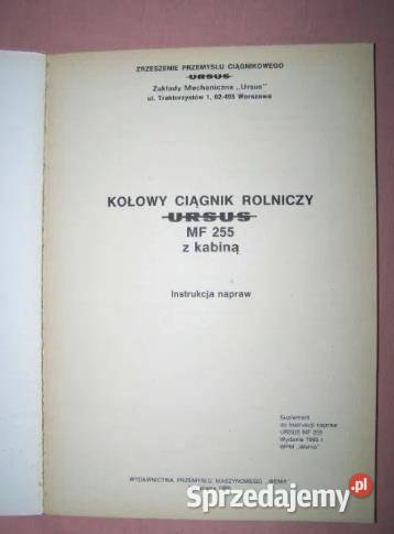 Instrukcja napraw MF 255 Massey Ferguson 255