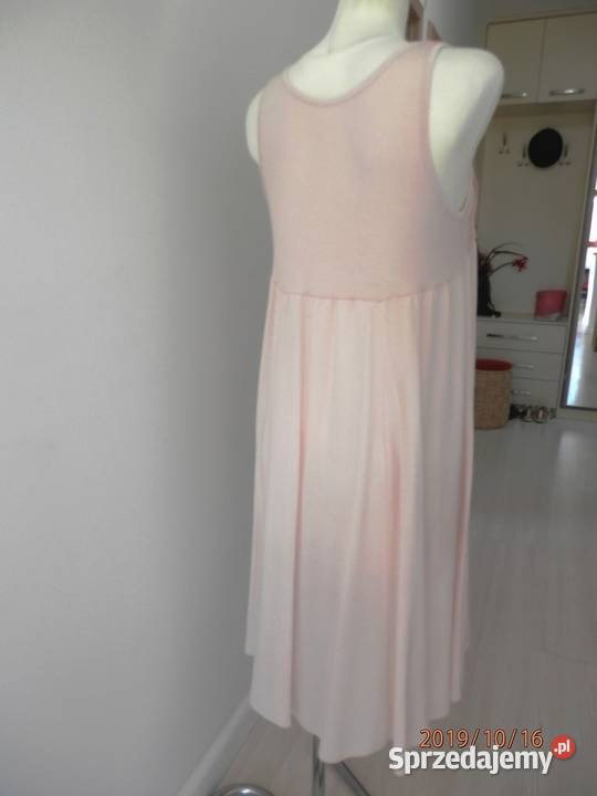 Sukienka Pudrowa Ażur Koronka Boho Przewiewna Łomża