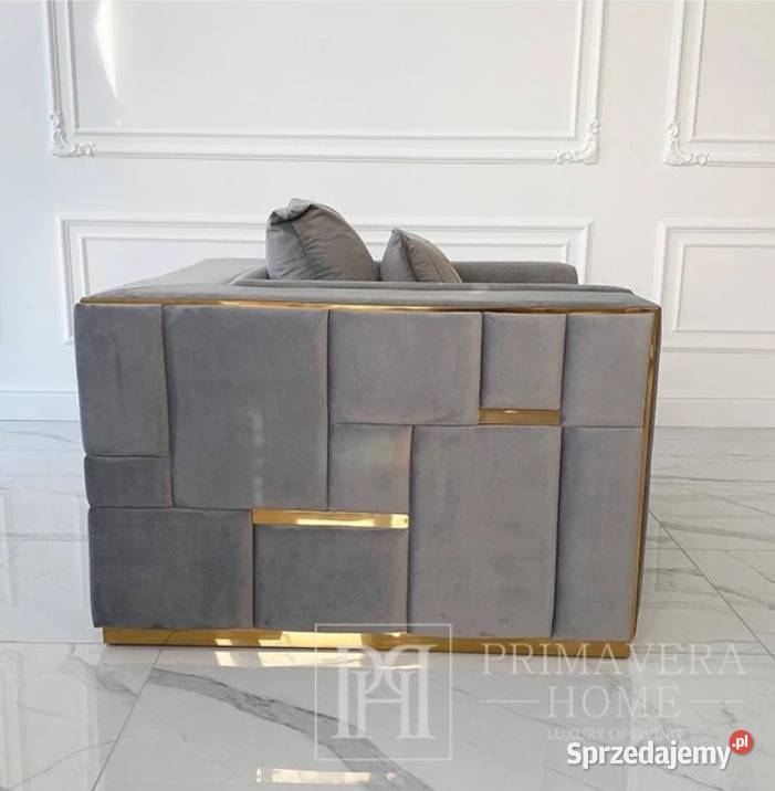 Fotel tapicerowany glamour złoty szary velvet