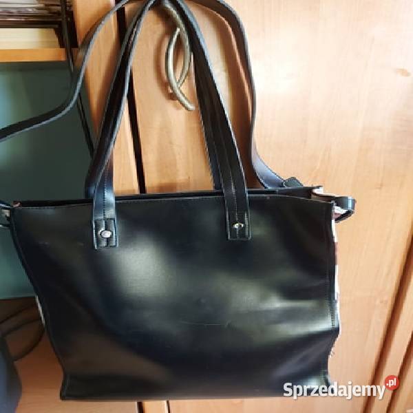 Czarna Duża Torba Skórzana Na Ramę Na Zamek Drezdenko