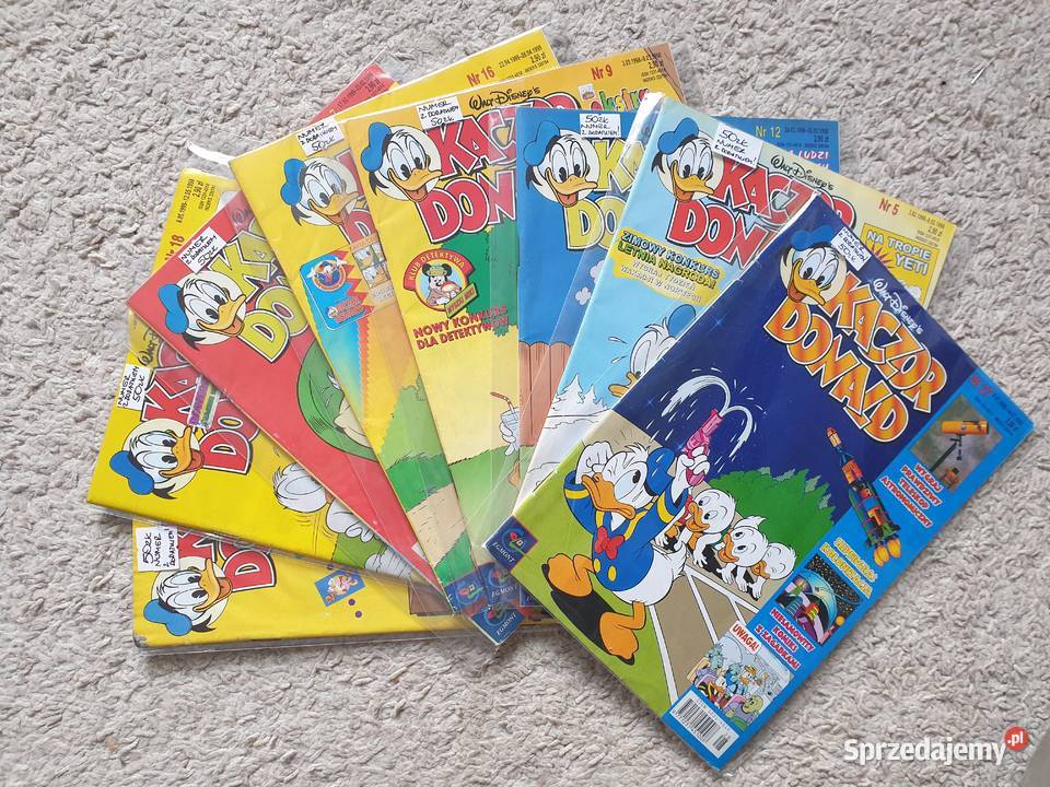 Kaczor Donald zestaw 8 komiksów z dodatkami 1998 Gdynia