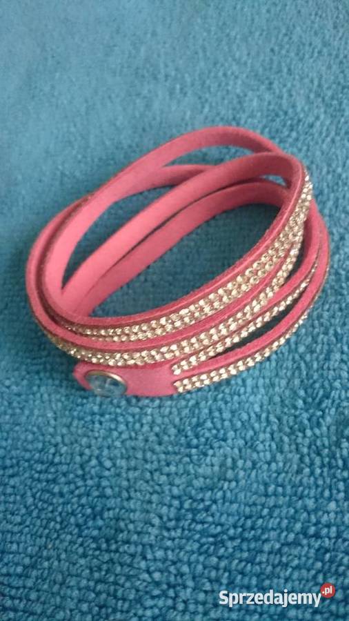 Bransoletka różowa zamszowa wysadzana kamieniami
