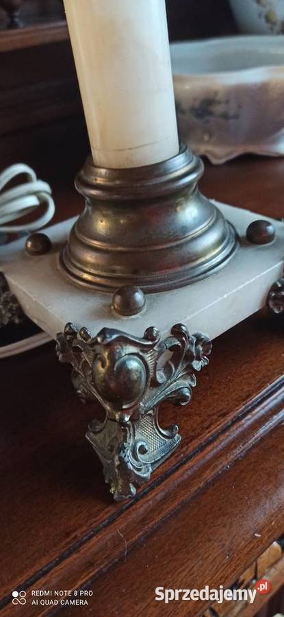 Retro Lampa z mosiądzu i onyksu Elektryczna Gdańsk