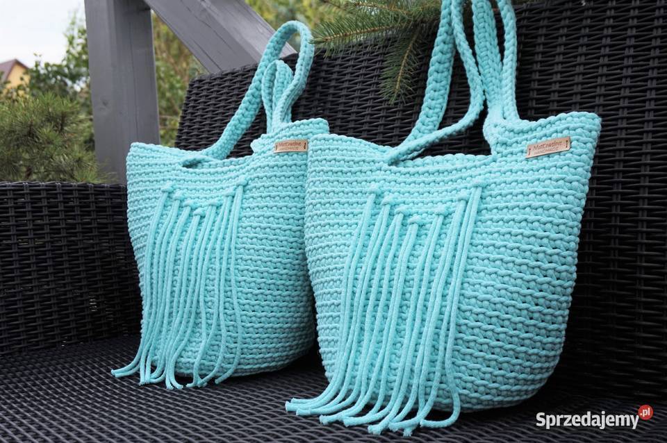 Duża torba torebka ze sznurka bawełn handmade 37cm Józefów