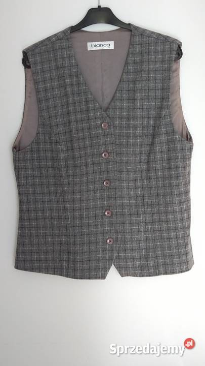 Kamizelka z tkaniny w popielatoszarą kratkę Inny materiał Szczecin