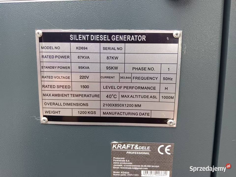 Agregat prądotwórczy DIESEL 8795kW 220V KD694 Dom i Ogród