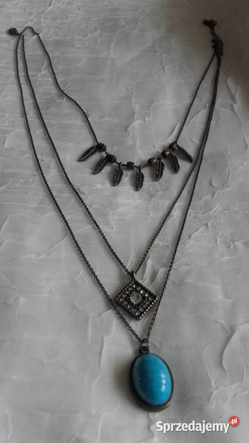 NASZYJNIK W ANTYCZNYM BRĄZIE Z TURKUSEM PIÓRKAMI Piła sprzedam