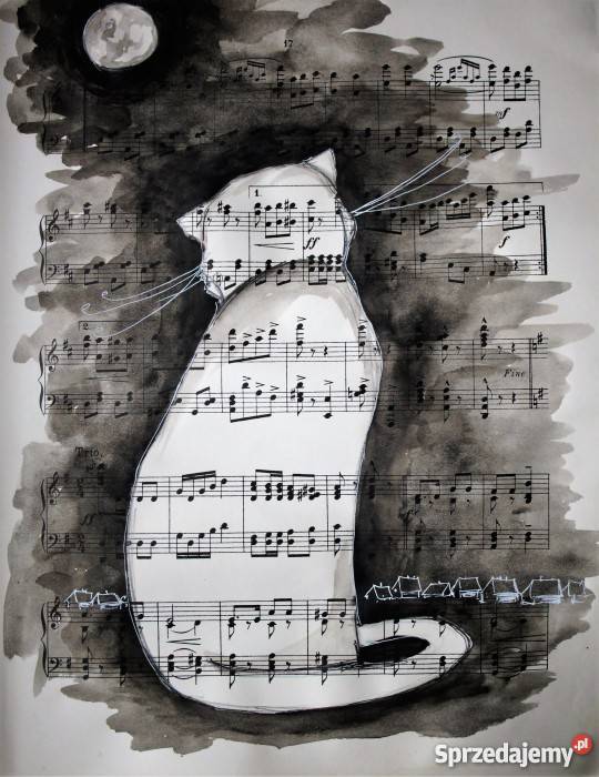 Praca akwarelami i piórkiem Noc kocią porą Rękodzieło śląskie Katowice