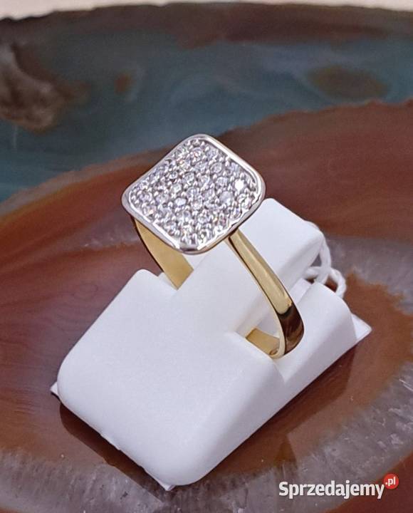 Pierścionek r14 Złoty pr585 Glamour kwadrat Z858 Poznań
