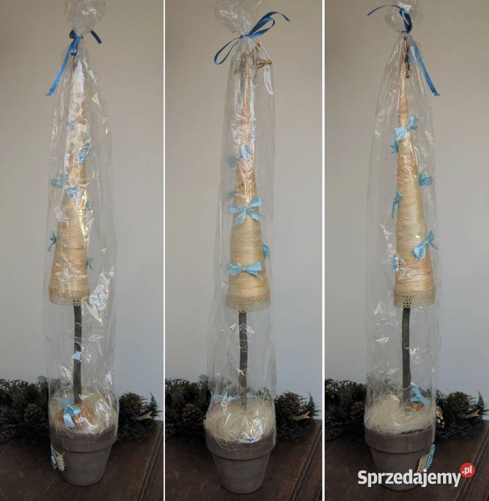 Choinka w doniczce kokardki ozdoba świąteczna 65 beżowy Lublin