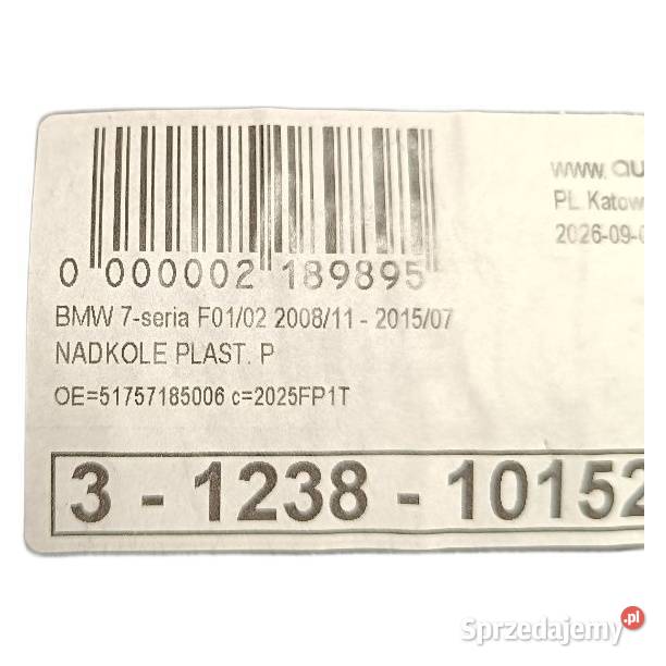 Nadkole plastikowe prawe BMW Serii 7 F01 F02