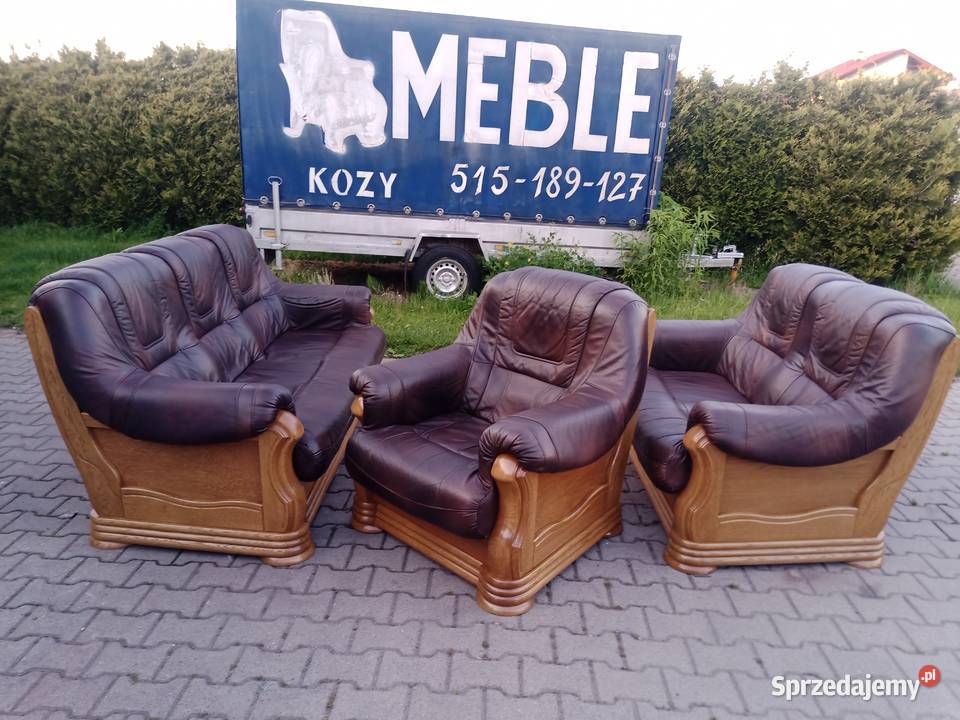 Komplet Wypoczynkowy BROWN 321 i Ława Dąb skóra Kozy