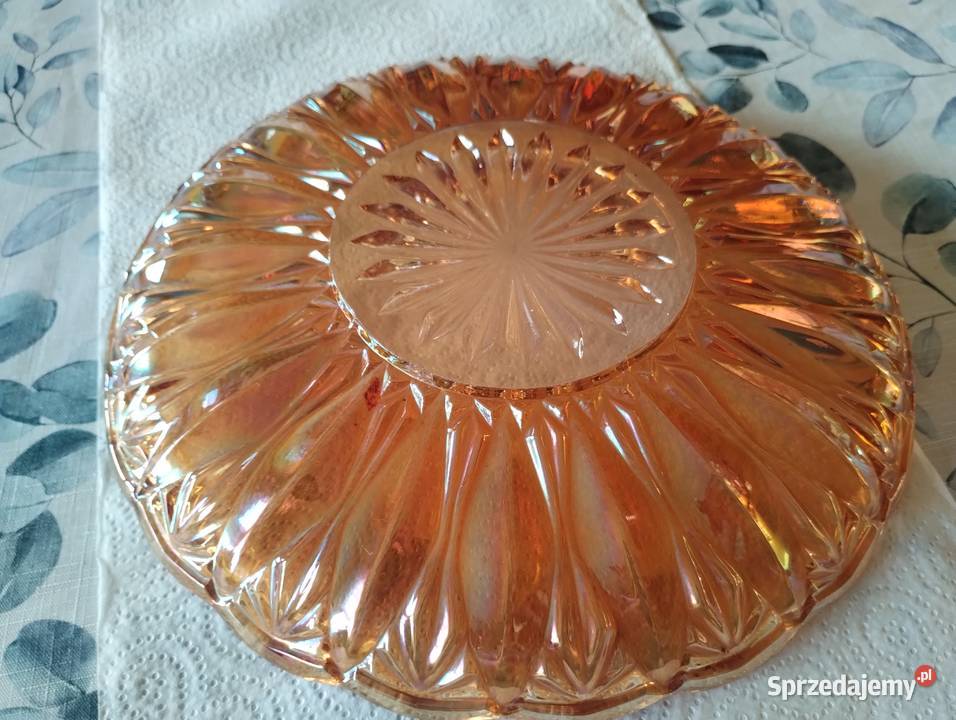 PRL patera carnival glass iryzowana art deco pomarańczowy Łódź