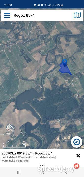 działka rolna z linią brzegową rzeki Łyny Rogóż