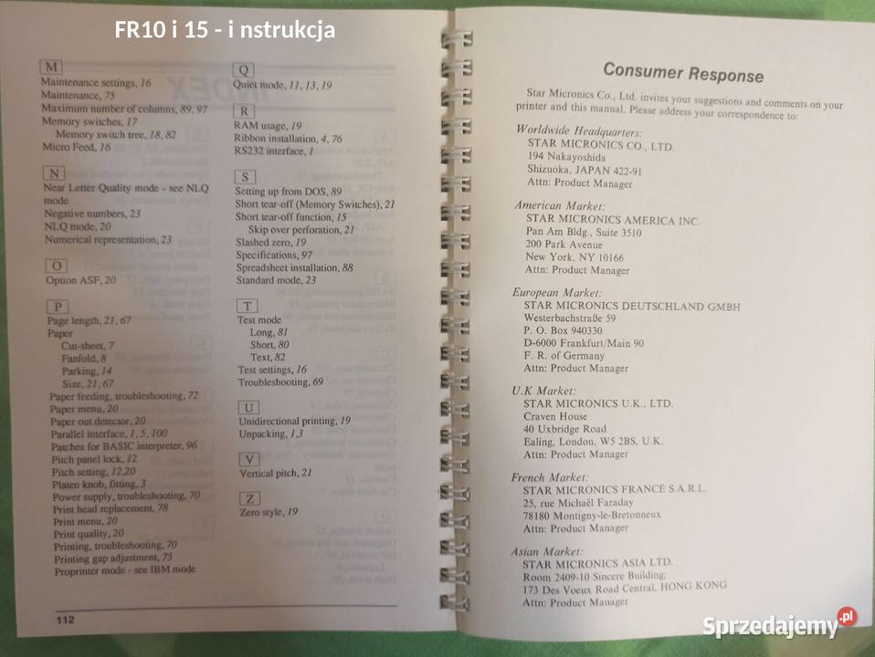 Instrukcja do drukarek EPSONa FR1015 i FX8701170 Warszawa